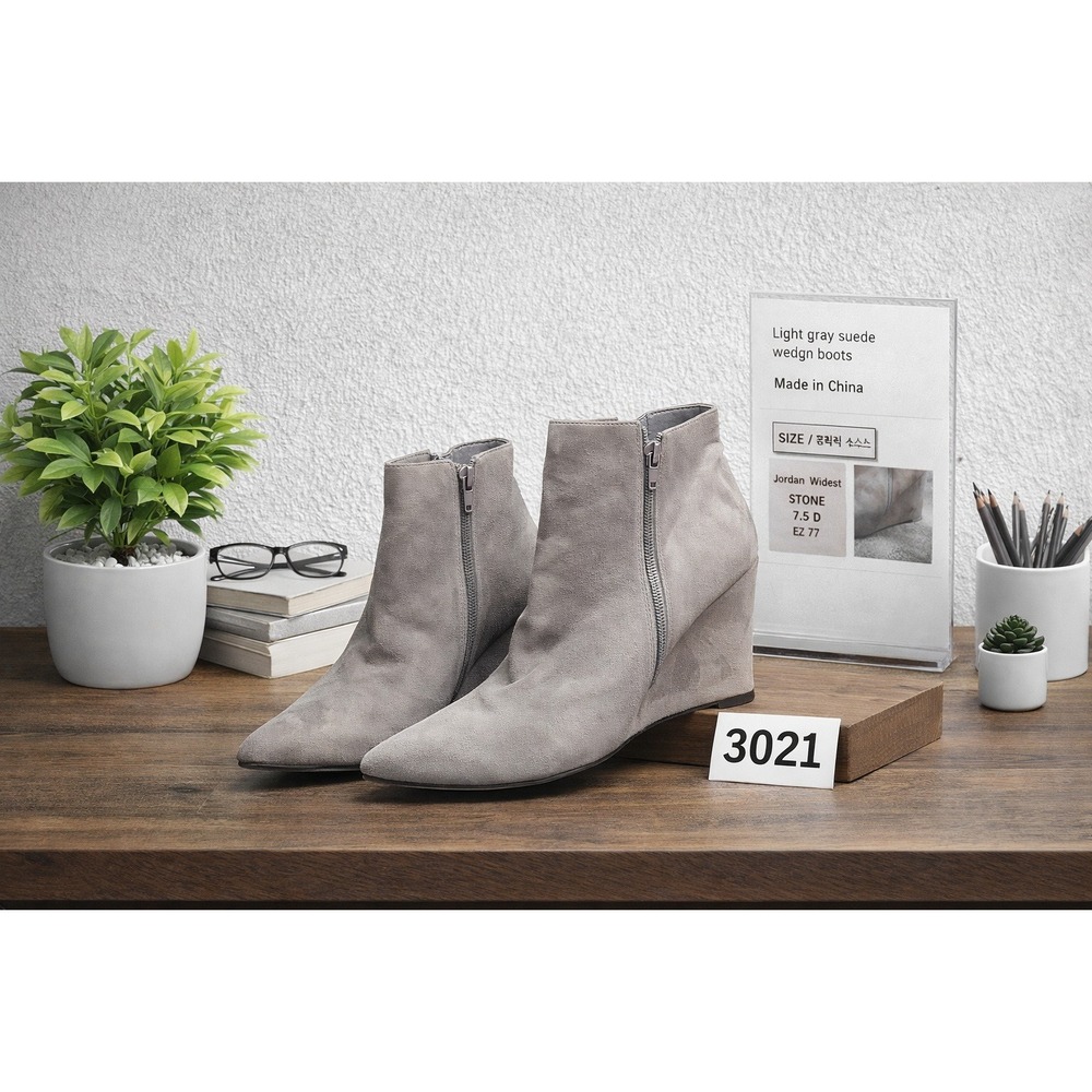 Worthington Women's Grey Suede Wedge Ankle Boots Side Zip Pointed Toe Size 11M
